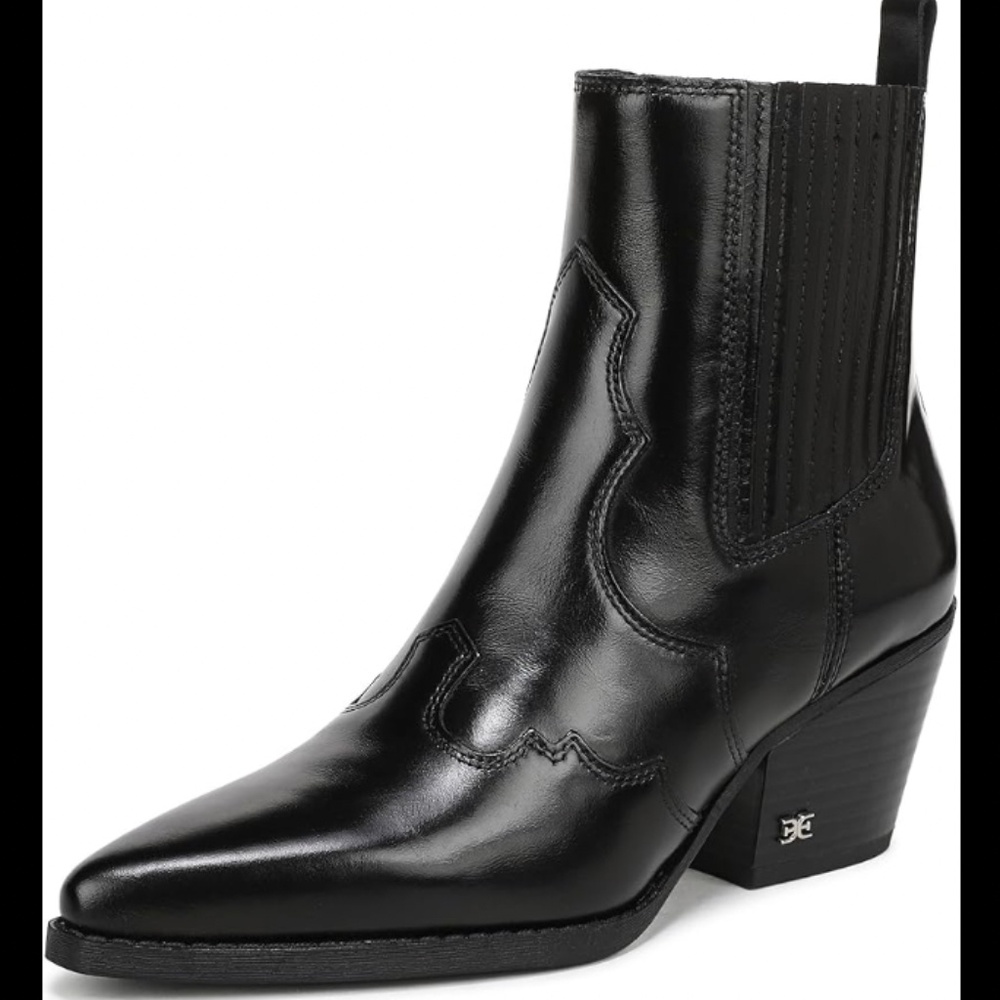 Sam Edelman Black Leather Western Ankle Boots SZ 9